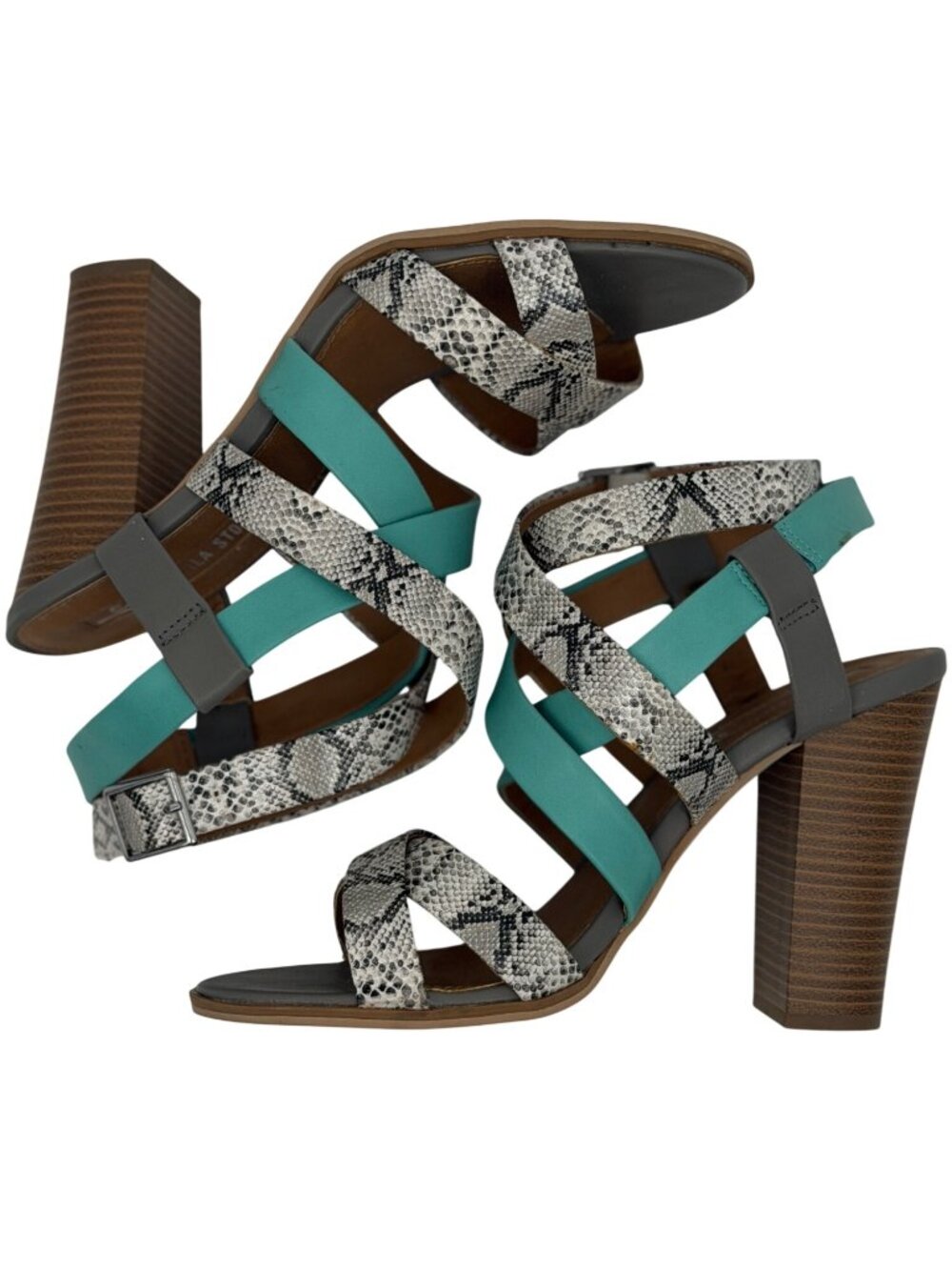 Leila Stone Seafoam Green Snake Print Strappy Heeled Sandals 9.5 | Indie Sleaze - Picture 13 of 16